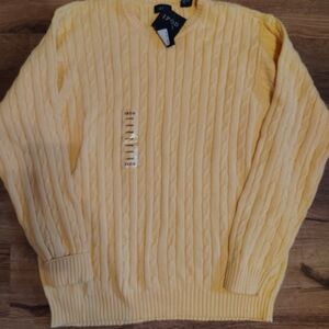 Izod Men's V-Neck Cable Knit Sweater in Light Canary Yellow